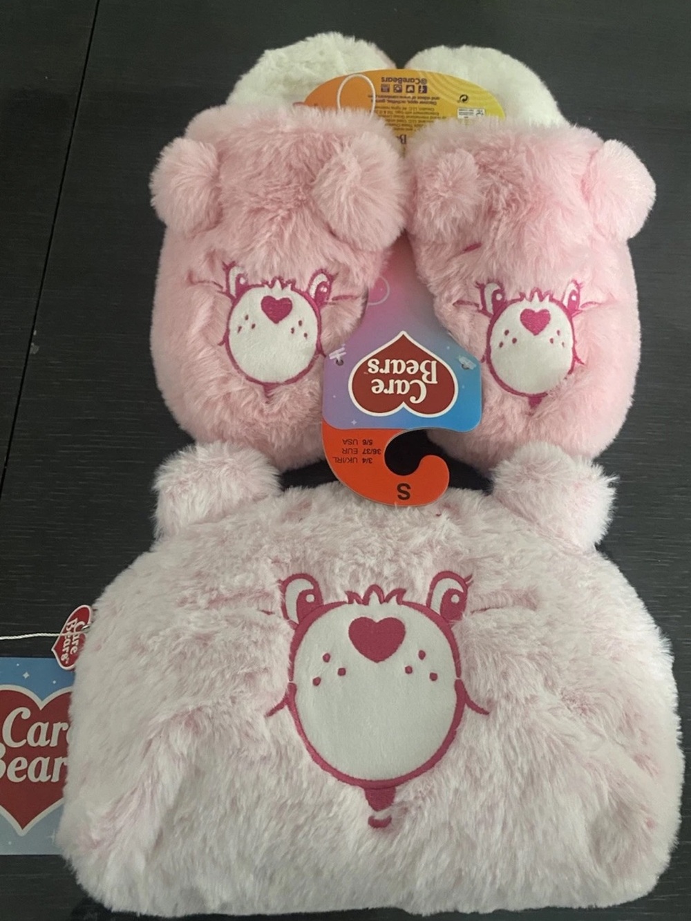 Care Bears Pink Fluffy  Makeup Bag And Furry Slippers  Size S 5/6 Womens Primark
